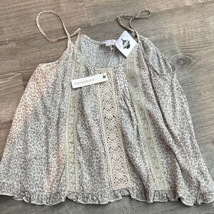 Olivaceous Beige Leopard-Print Lace Trim Cami